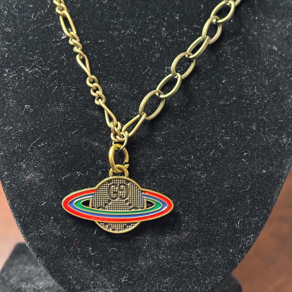 Gucci Necklace(Upcycled ) with Multicolor Planet Pendant